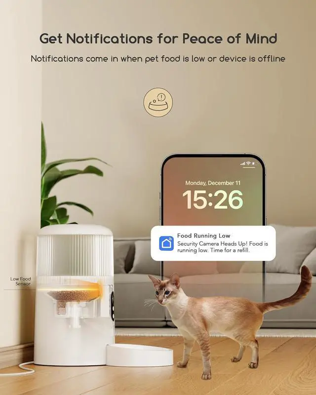 Alt view image 4 of 7 - Faroro Automatic Cat Feeder with Camera, 3MP HD Video with Night Vision, 2.4G/5G WiFi Cat Feeder Automatic with APP Control, 2-Way Audio, Low Food Sensor, Motion Alerts for Cats and Dogs