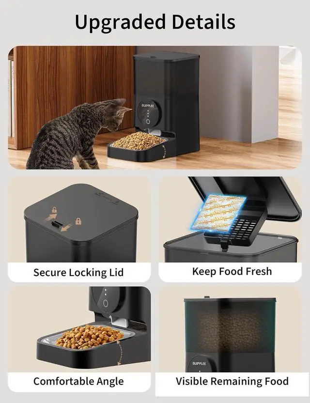 Alt view image 7 of 7 - Automatic Dog Feeder, 4L Large Capacity Dry Food Pet Feeder 1-10 Meals Timed Dog Food Feeder Cat Food Dispenser, Stainless Steel Food Bowl/Dual Power/Anti-Blockage Auto Feeder Indoor Outdoor (Black)