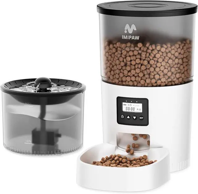Main image of Automatic Cat Feeder and Water Fountain, Timed Pet Dry Food Dispenser, Programmable Portion Control, 1-6 Meals Per Day, Cat Fountains for Drinking with Filter, Small Pets (3L Combo)