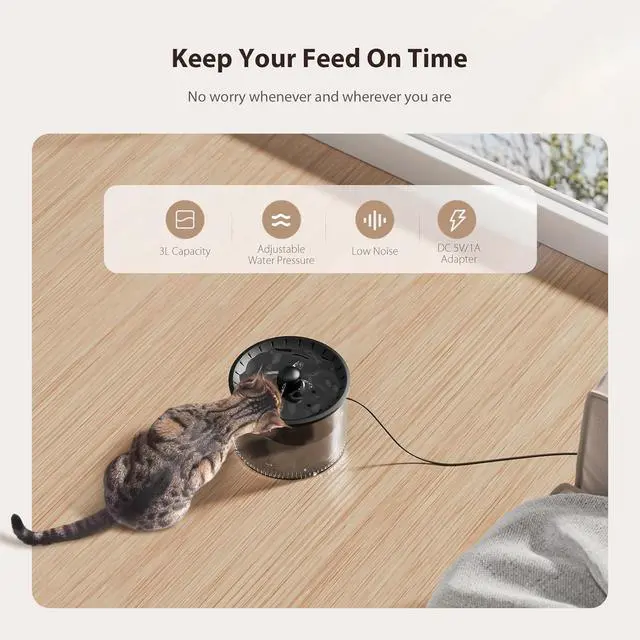 Alt view image 6 of 7 - Automatic Cat Feeder and Water Fountain, Timed Pet Dry Food Dispenser, Programmable Portion Control, 1-6 Meals Per Day, Cat Fountains for Drinking with Filter, Small Pets (3L Combo)