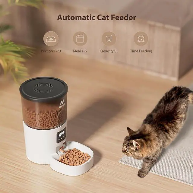 Alt view image 7 of 7 - Automatic Cat Feeder and Water Fountain, Timed Pet Dry Food Dispenser, Programmable Portion Control, 1-6 Meals Per Day, Cat Fountains for Drinking with Filter, Small Pets (3L Combo)