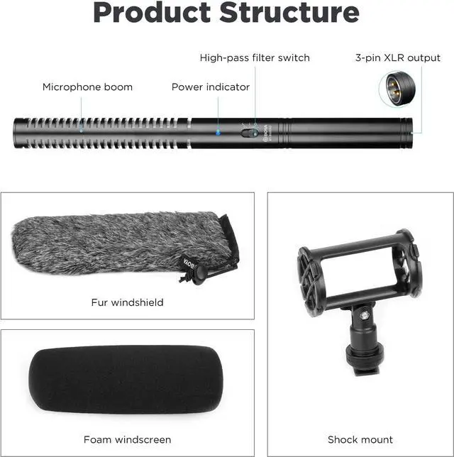 Alt view image 4 of 7 - Boya XLR Shotgun Microphone BY-BM6060, Super-Cardioid Condenser Mic with 24 48V Phantom Power for Camera Camcorder Film Interview TV Program Recording Podcast