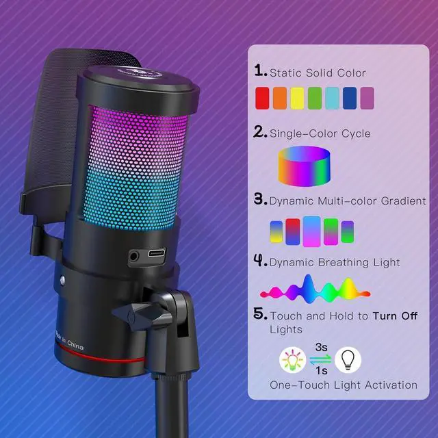 Alt view image 4 of 7 - ZealSound Gaming USB Microphone,Noise Cancellation Condenser mic with RGB Light,Touch Mute,Gain,Monitoring for Streaming, Podcast, Twitch, YouTube, Discord, iPhone, iPad,PC,Computer,PS4,PS5,Mac