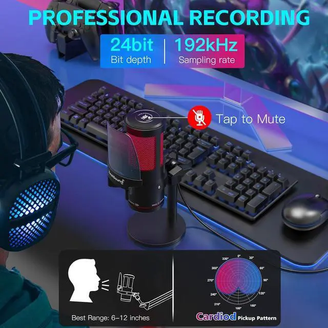 Alt view image 5 of 7 - ZealSound Gaming USB Microphone,Noise Cancellation Condenser mic with RGB Light,Touch Mute,Gain,Monitoring for Streaming, Podcast, Twitch, YouTube, Discord, iPhone, iPad,PC,Computer,PS4,PS5,Mac