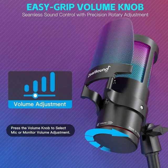 Alt view image 6 of 7 - ZealSound Gaming USB Microphone,Noise Cancellation Condenser mic with RGB Light,Touch Mute,Gain,Monitoring for Streaming, Podcast, Twitch, YouTube, Discord, iPhone, iPad,PC,Computer,PS4,PS5,Mac