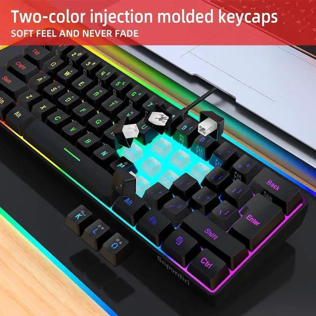 Alt view image 4 of 6 - 60% Wired Gaming Keyboard, RGB Backlit Ultra-Compact Mini Keyboard, Waterproof Small Compact 61 Keys Keyboard for PC/Mac Gamer, Typist, Travel, Easy to Carry on Business Trip(Black)