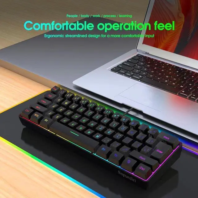 Alt view image 6 of 6 - 60% Wired Gaming Keyboard, RGB Backlit Ultra-Compact Mini Keyboard, Waterproof Small Compact 61 Keys Keyboard for PC/Mac Gamer, Typist, Travel, Easy to Carry on Business Trip(Black)