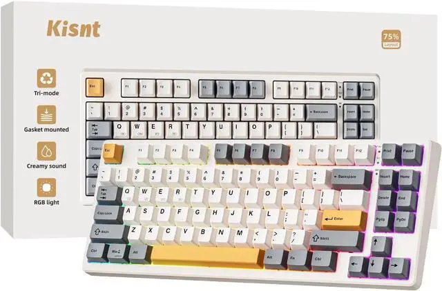 Main image of Wireless Mechanical Keyboard,Gasket Mounted with Creamy Sound,Bluetooth/2.4GHz/USB-C,Custom Hot Swappable,RGB Backlit,75% Compact Layout for Gaming/Typing/Win/Mac/PC (Retro Beige,Linear Switch)