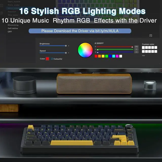 Alt view image 5 of 7 - AULA F75 75% Wireless Mechanical Keyboard,Gasket Hot Swappable Custom Keyboard,Pre-lubed Greywood Switches RGB Backlit Gaming Keyboard,2.4GHz/Type-C/BT5.0 Mechanical Keyboard (Cool Black)