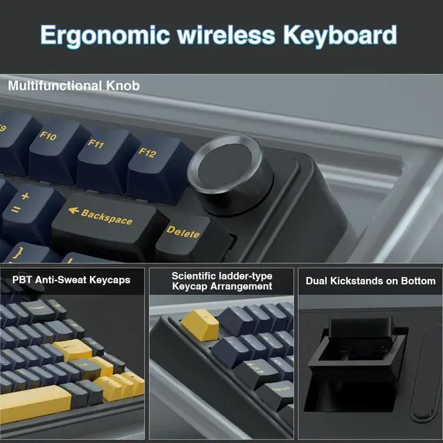 Alt view image 7 of 7 - AULA F75 75% Wireless Mechanical Keyboard,Gasket Hot Swappable Custom Keyboard,Pre-lubed Greywood Switches RGB Backlit Gaming Keyboard,2.4GHz/Type-C/BT5.0 Mechanical Keyboard (Cool Black)