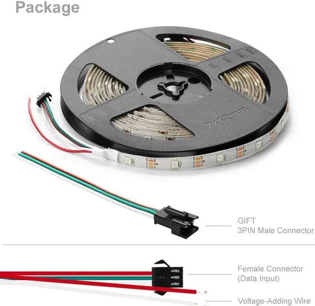 Alt view image 4 of 7 - BTF-LIGHTING WS2812B RGB 5050SMD Individual Addressable 16.4FT 30Pixels/m 150Pixels Flexible White PCB Full Color LED Pixel Strip Dream Color IP65 Waterproof Making LED Screen LED Wall Only DC5V