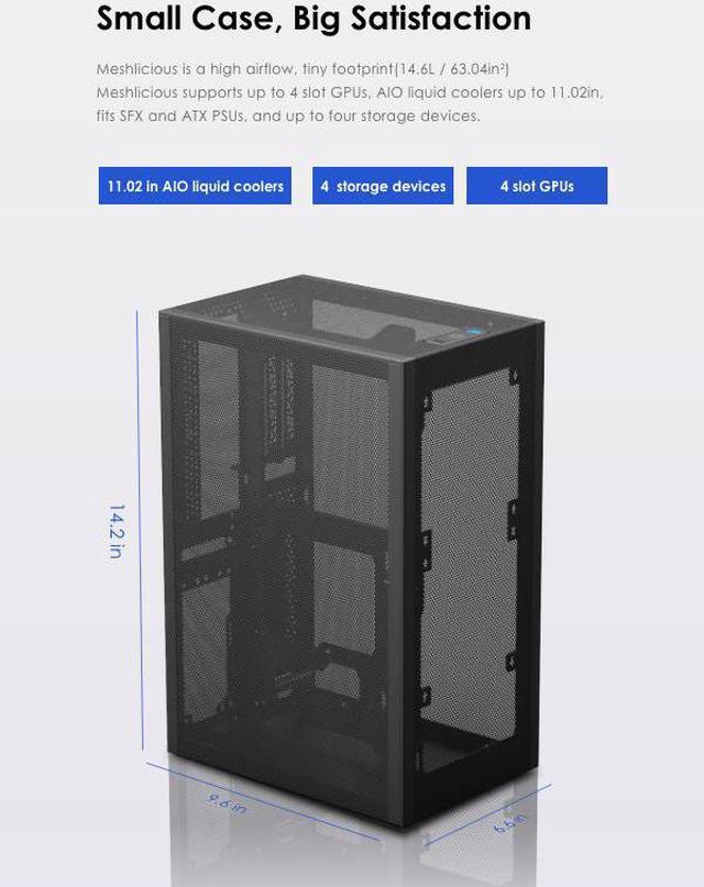 Alt view image 3 of 6 - SSUPD Meshlicious Mini-ITX Small Form Factor (SFF) Case - Full Mesh Side Panel with PCIe 4.0 Riser Cable - Black Color, Tool-Free and Easy Accessibility
