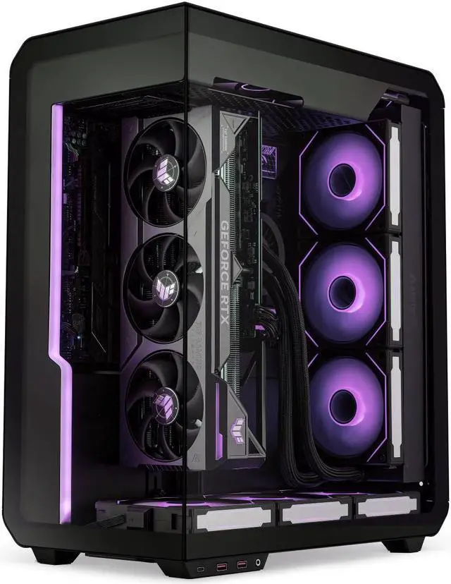 Alt view image 2 of 7 - SSUPD Xhuttle Black ATX Mid Tower Gaming Case, with a dual - chamber design, Panoramic Tempered Glass ,Vertical GPU Airflow, Includes 3 x 120mm ARGB Reverse Fan, RGB Strip