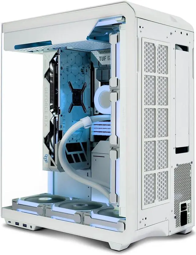 Alt view image 3 of 7 - SSUPD Xhuttle White ATX Mid Tower Gaming Case, with a dual - chamber design, Panoramic Tempered Glass ,Vertical GPU Airflow, Includes 3 x 120mm ARGB Reverse Fan, RGB Strip