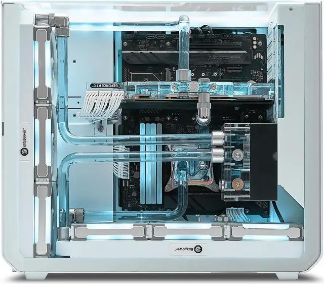 Alt view image 4 of 7 - SSUPD Xhuttle White ATX Mid Tower Gaming Case, with a dual - chamber design, Panoramic Tempered Glass ,Vertical GPU Airflow, Includes 3 x 120mm ARGB Reverse Fan, RGB Strip