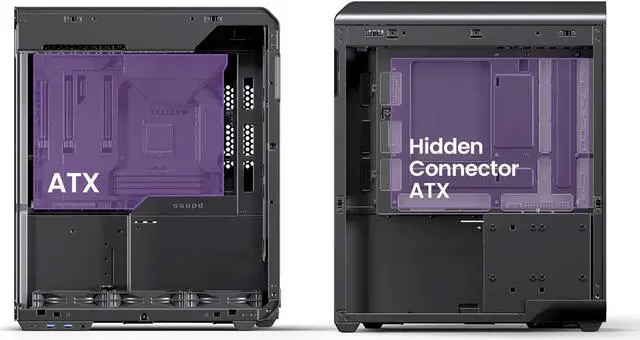 Alt view image 7 of 7 - SSUPD Xhuttle Black ATX Mid Tower Gaming Case, with a dual - chamber design, Panoramic Tempered Glass ,Vertical GPU Airflow, Includes 3 x 120mm ARGB Reverse Fan, RGB Strip
