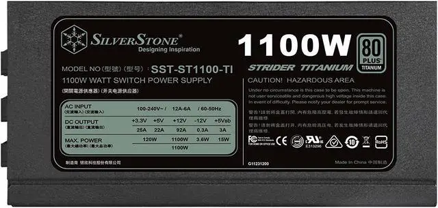 Alt view image 4 of 7 - SilverStone Technology ST1100-TI, 80 Plus Titanium 1100W Fully Modular ATX/PS2 Power Supply, SST-ST1100-TI-X