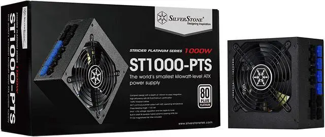Main image of SilverStone Technology 1000 Watt Fully Modular 80 Plus Platinum Power Supply Ultra Compact 140mm in Depth, ST1000-PTS-x