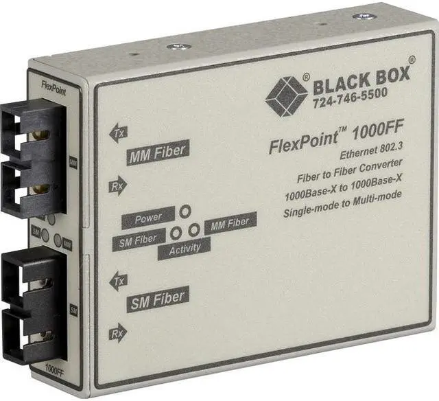 Alt view image 3 of 7 - Black Box Network Services LMC1001A FlexPoint 1000 Mbps Fiber-to-Fiber Mode Converter