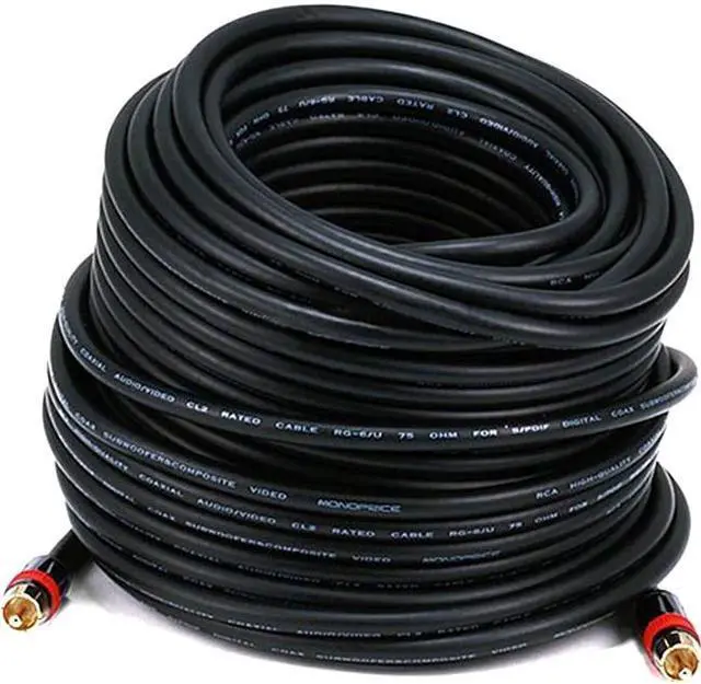 Alt view image 5 of 9 - Monoprice Coaxial Audio/Video - 100 Feet - Black | RCA CL2 Rated RG6/U 75ohm (for S/PDIF, Digital Coax, Subwoofer & Composite Video