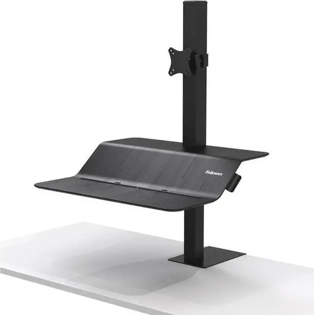 Alt view image 11 of 20 - Fellowes 8080101 Lotus Ve Sit-Stand Workstation - Desk Mount For Lcd Display / Keyboard / Mouse - Wood Veneer - Black Ash