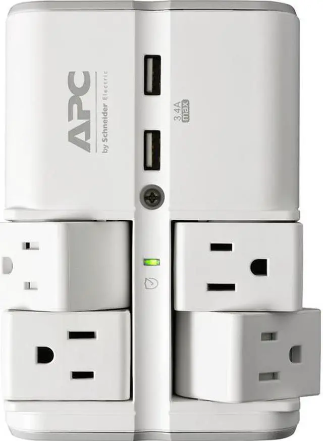 Alt view image 4 of 13 - apc wall surge protector 4 rotating outlets 1080j protection two 3.4a usb charger ports surgearrest essential (pe4wru3)