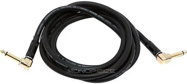Main image of Monoprice Premier Series 1/4 Inch (TS) Right Angle Male to Right Angle Male 16AWG Audio Cable Cord - 10 Feet- Black (Gold Plated)