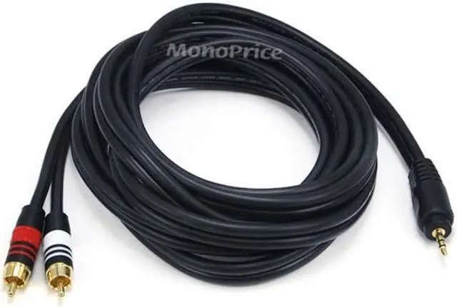 Alt view image 6 of 7 - Monoprice 10ft Premium 3.5mm Stereo Male to 2RCA Male 22AWG Cable (Gold Plated) - Black