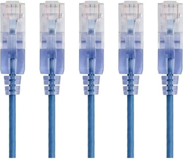 Alt view image 2 of 3 - Monoprice SlimRun Cat6A Ethernet Patch Cable - Network Internet Cord - RJ45, 550Mhz, UTP, Pure Bare Copper Wire, 10G, 30AWG, 10ft, Blue, 5-Pack