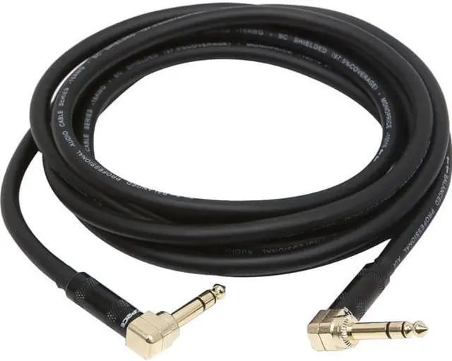 Alt view image 3 of 10 - Monoprice Premier Series 1/4 Inch (TRS) Right Angle Male to Right Angle Male 16AWG Cable Cord - 10 Feet- Black (Gold Plated)