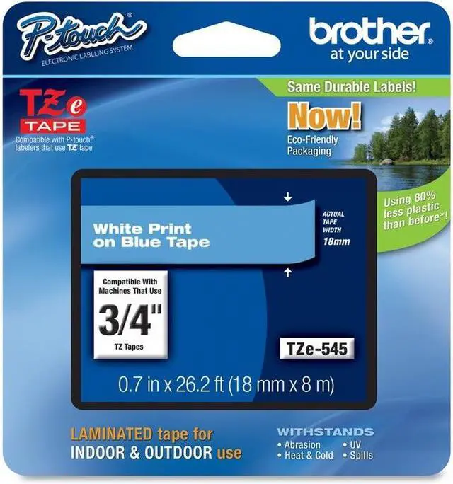 Alt view image 5 of 20 - Brother P-Touch TZE-545 TZ Standard Adhesive Laminated Labeling Tape, 3/4w, White on Blue