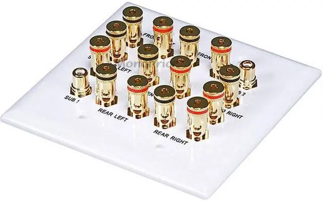 Alt view image 7 of 11 - Monoprice 2-Gang 7.2 Surround Sound Distribution Wall Plate | Gold Plated, No Wire Pull-Outs