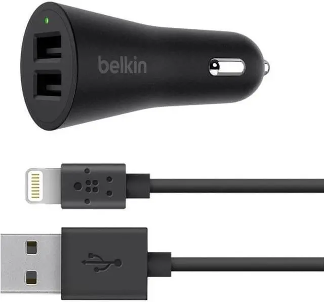 Alt view image 10 of 10 - Belkin BOOST UP 2-Port Car Charger + USB-A to Lightning Cable