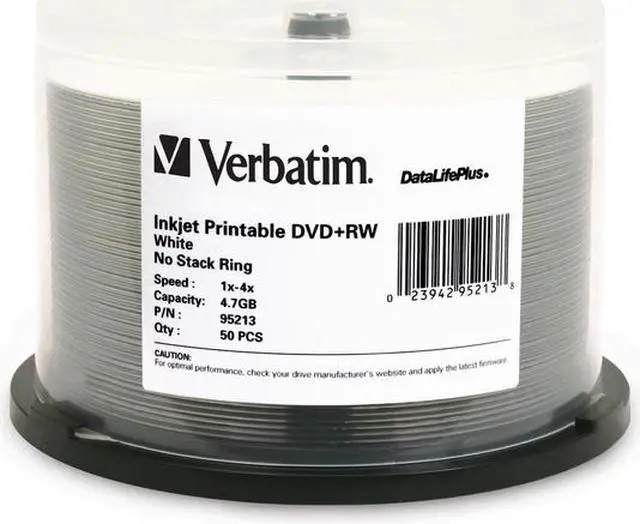 Alt view image 5 of 11 - Verbatim 95213 Verbatim DVD+RW 4.7GB 4X DataLifePlus White Inkjet Printable - 50pk Spindle - 4.7GB - 50 Pack