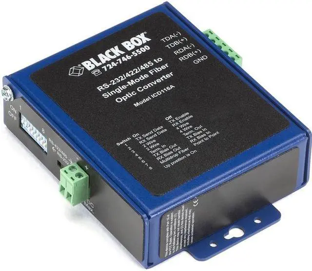 Alt view image 3 of 3 - Black Box Industrial Opto-Isolated Serial to Fiber Single-Mode SC Converter