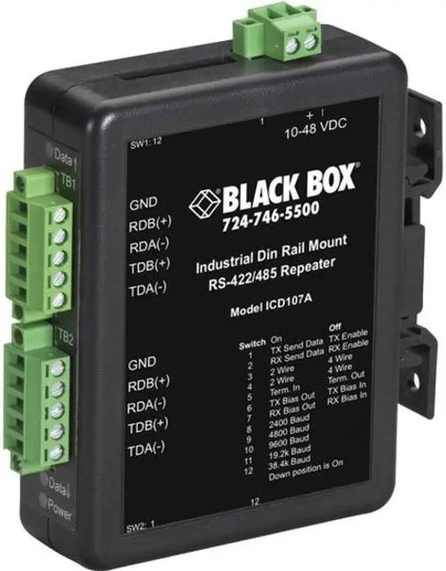 Alt view image 4 of 4 - Black Box ICD107A Box Rs-422/Rs-485 Industrial Din Rail Repeater