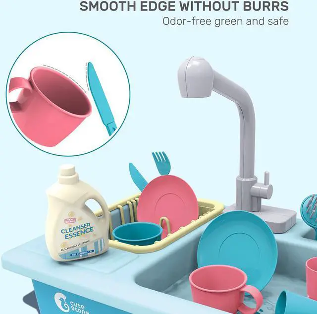 Alt view image 3 of 7 - CUTE STONE Color Changing Kitchen Sink Toys, Children Heat Sensitive Electric Dishwasher Playing Toy with Running Water, Automatic Water Cycle System Play House Pretend Role Play Toys for Boys Girls