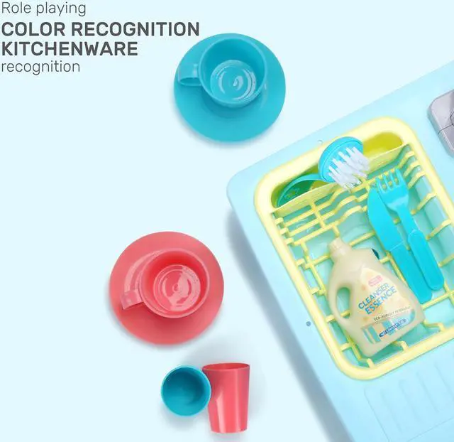 Alt view image 4 of 7 - CUTE STONE Color Changing Kitchen Sink Toys, Children Heat Sensitive Electric Dishwasher Playing Toy with Running Water, Automatic Water Cycle System Play House Pretend Role Play Toys for Boys Girls