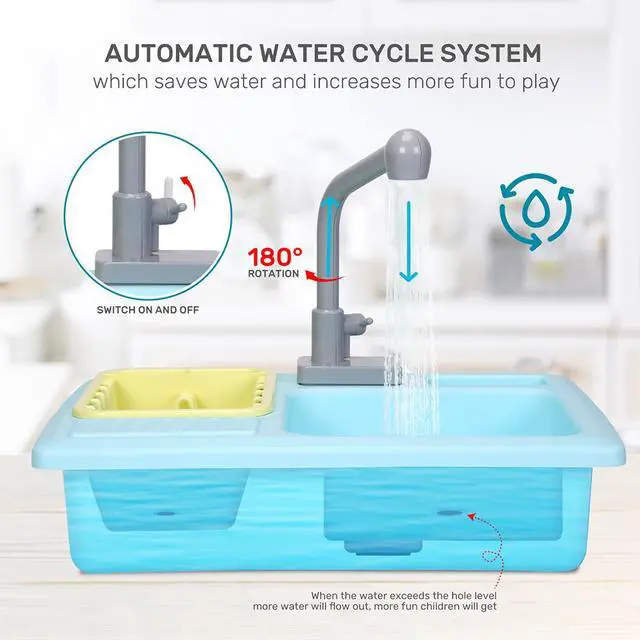 Alt view image 5 of 7 - CUTE STONE Color Changing Kitchen Sink Toys, Children Heat Sensitive Electric Dishwasher Playing Toy with Running Water, Automatic Water Cycle System Play House Pretend Role Play Toys for Boys Girls