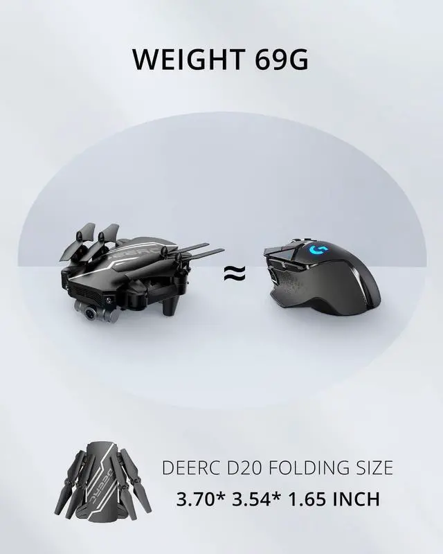 Alt view image 5 of 7 - DEERC D20 Mini Drone for Kids with 720P HD FPV Camera, Altitude Hold, Headless Mode, One Key Start, Speed Adjustment, 3D Flips, 2 Batteries + Storage Case, Black