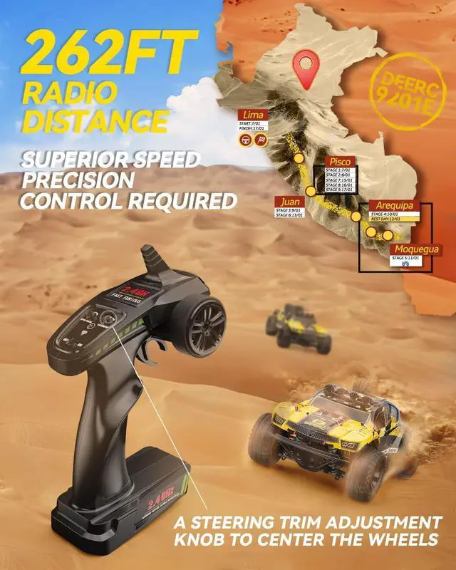 Alt view image 7 of 7 - DEERC 9201E 1:10 Large Remote Control Truck with Lights, Fast Short Course RC Car, 48 km/h 4x4 Off-Road Hobby Grade Toy Monster Crawler Electric Vehicle with 2 Rechargeable Batteries