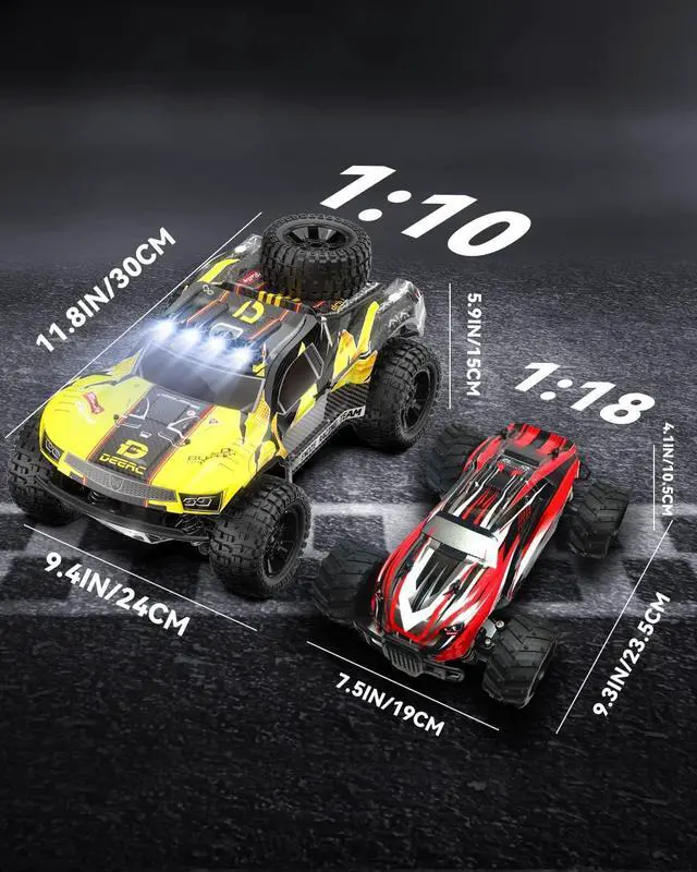 Alt view image 4 of 7 - DEERC 9201E 1:10 Large Remote Control Truck with Lights, Fast Short Course RC Car, 48 km/h 4x4 Off-Road Hobby Grade Toy Monster Crawler Electric Vehicle with 2 Rechargeable Batteries