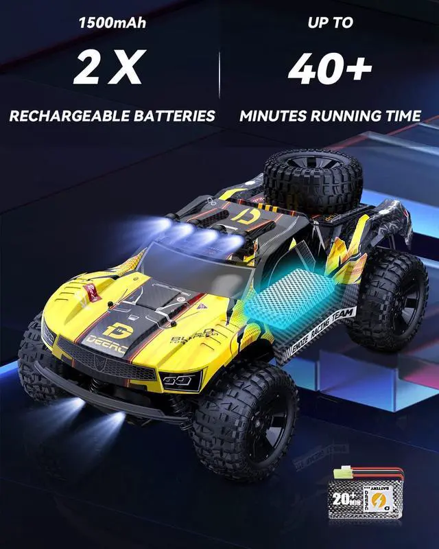 Alt view image 5 of 7 - DEERC 9201E 1:10 Large Remote Control Truck with Lights, Fast Short Course RC Car, 48 km/h 4x4 Off-Road Hobby Grade Toy Monster Crawler Electric Vehicle with 2 Rechargeable Batteries