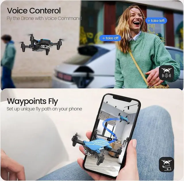Alt view image 4 of 7 - DEERC D20 Mini Drone with Camera for Kids, Remote Control Toys Gifts for Boys Girls with Voice Control Gestures Selfie Altitude Hold, Gravity Control, One Key Start, 3D Flips 2 Batteries 1 Piece  Bl