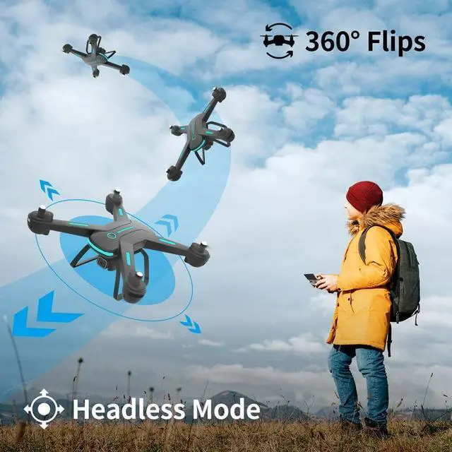 Alt view image 4 of 7 - JY03 Drone with 1080P HD Camera for Adults and Kids FPV RC Quadcopter with LED Lights and Optical flow Sensor 2 Batteries Black