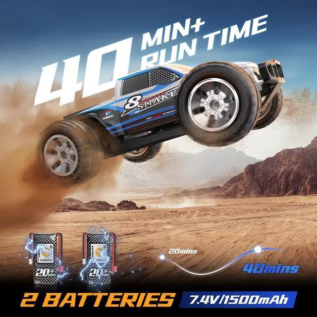 Alt view image 6 of 7 - DEERC 9200E Large Hobby RC Cars, 48 KM/H 1:10 Scale Fast High Speed Remote Control Car for Adult Boy, 4WD 2.4GHz Off Road Monster RC Truck Toy All Terrain Racing,2 Batteries for 40 Min Play