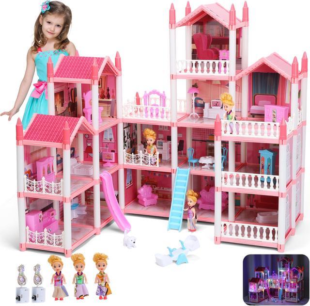 NEW 16 outlet Rooms Huge Dollhouse Doll House Colorful Light with 4 Dolls Gift for Girl