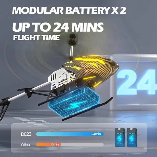 Alt view image 3 of 6 - DE23 Remote Control Helicopter, RC Helicopters with 7 Colors Light, 2 Modular Battery for 24 Min Play, Altitude Hold, One Key take Off/Landing, 2.4GHz Aircraft Indoor Flying Toy for Boys Girls