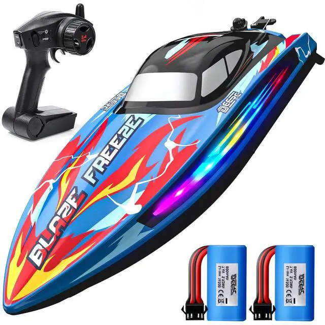 Main image of DEERC Fast RC Boat for Pool & Lake, 20+MPH, 40+ Mins, 7 LED Light Modes, Self Righting Remote Control Racing Speed Boat for Kids, 2.4Ghz Summer Water Toy Gift