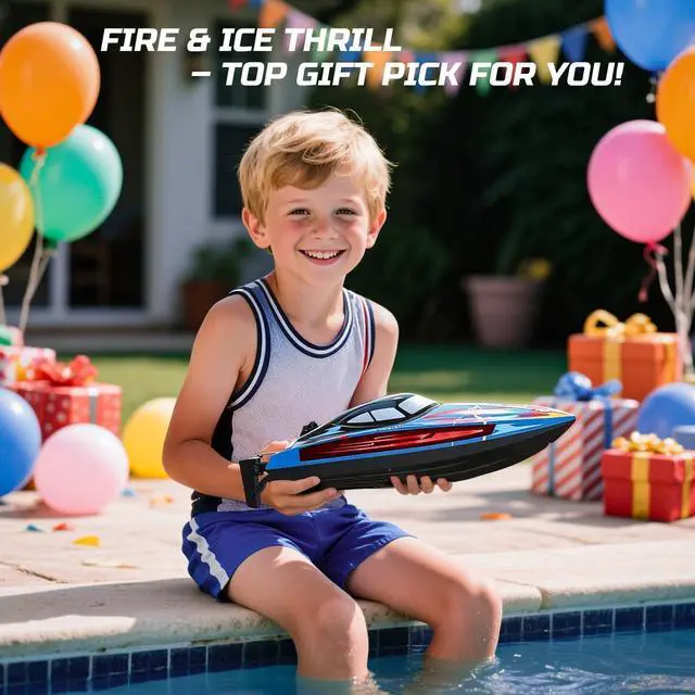 Alt view image 2 of 7 - DEERC Fast RC Boat for Pool & Lake, 20+MPH, 40+ Mins, 7 LED Light Modes, Self Righting Remote Control Racing Speed Boat for Kids, 2.4Ghz Summer Water Toy Gift